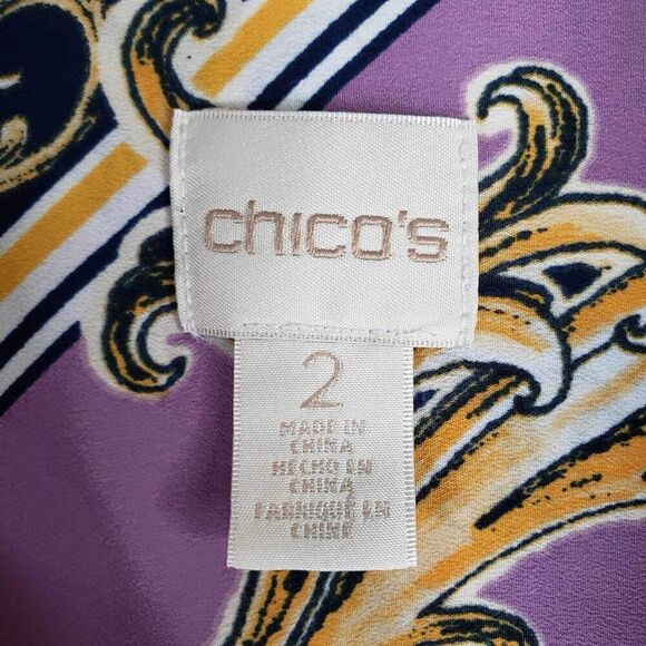 Chicos Shirt Womens Size 2 US Large L Paisley Patchwork Purple Popover - Picture 5 of 8